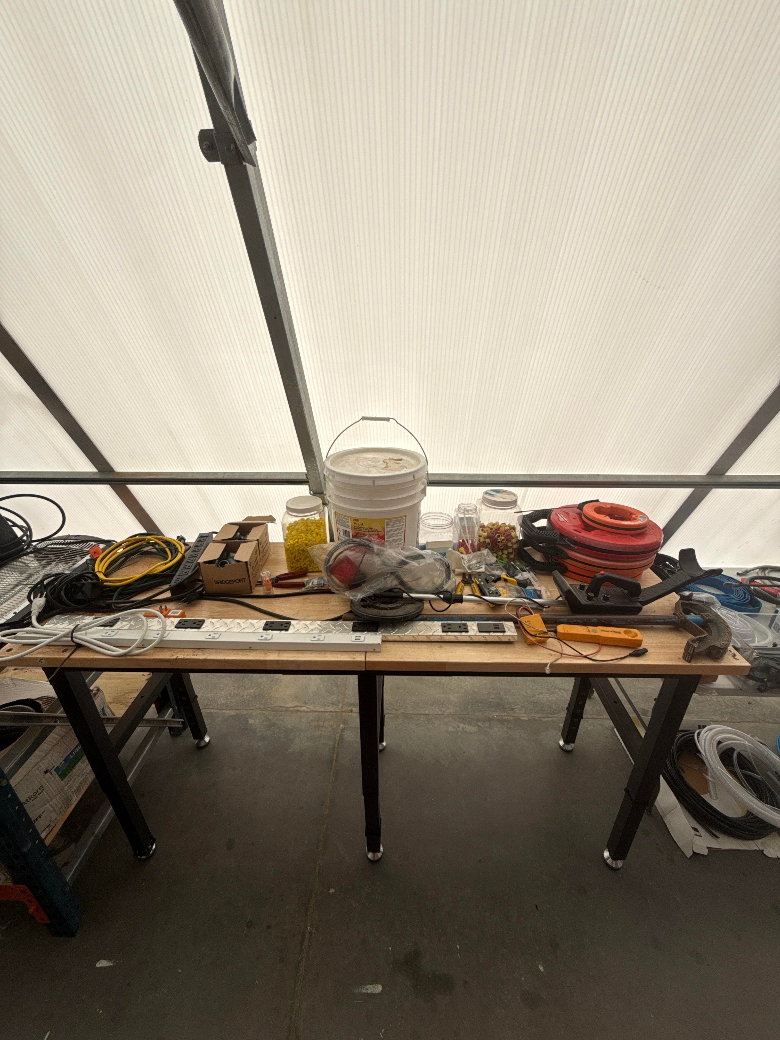 Two Heavy Duty Workbenches with Electrical & Shop Supply Contents