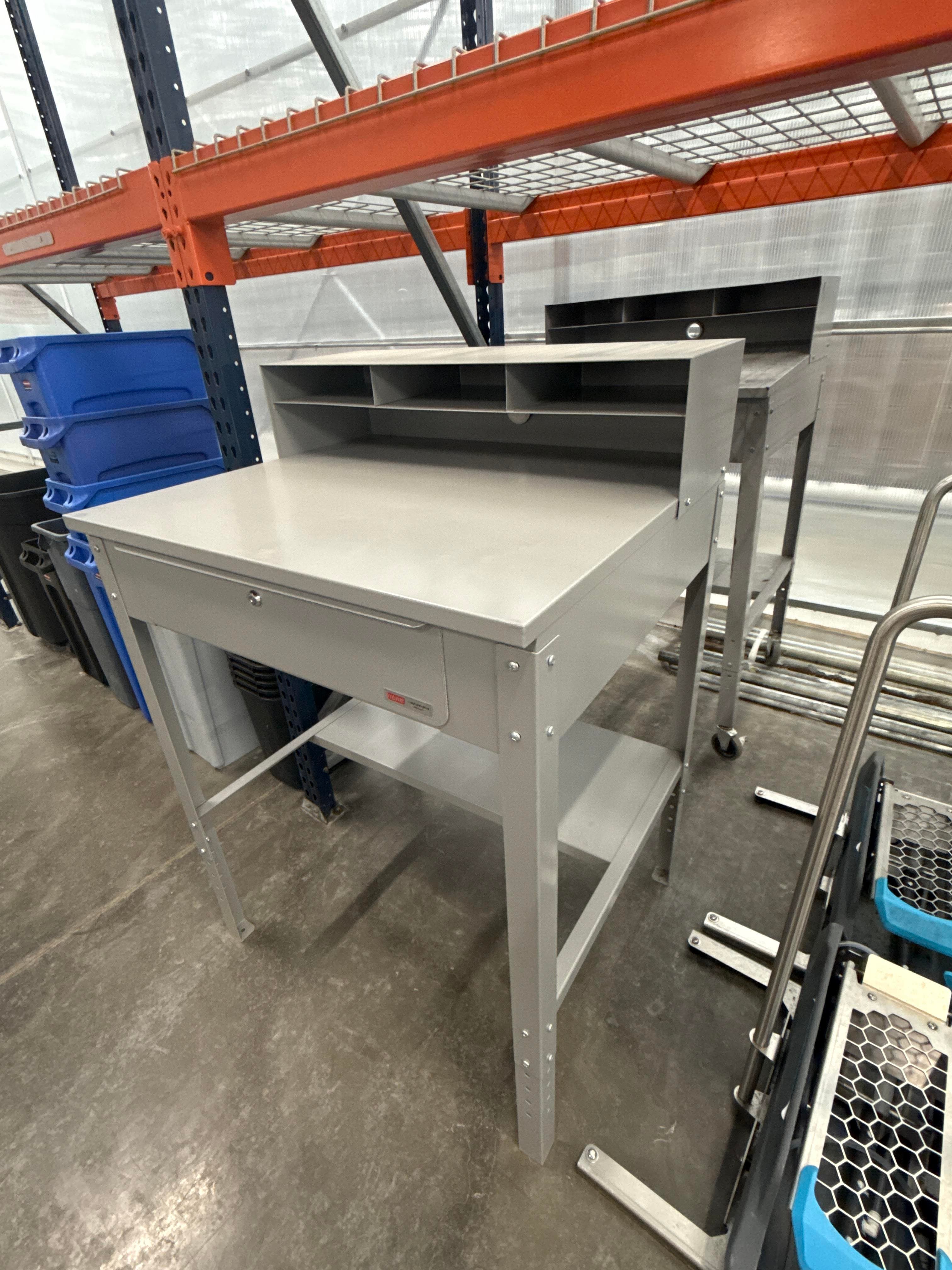 Uline Rolling Workstation and Fixed Industrial Desk Set